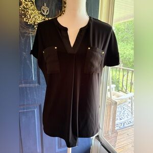 Anne Klein Black Women's Top with gold button detail size M